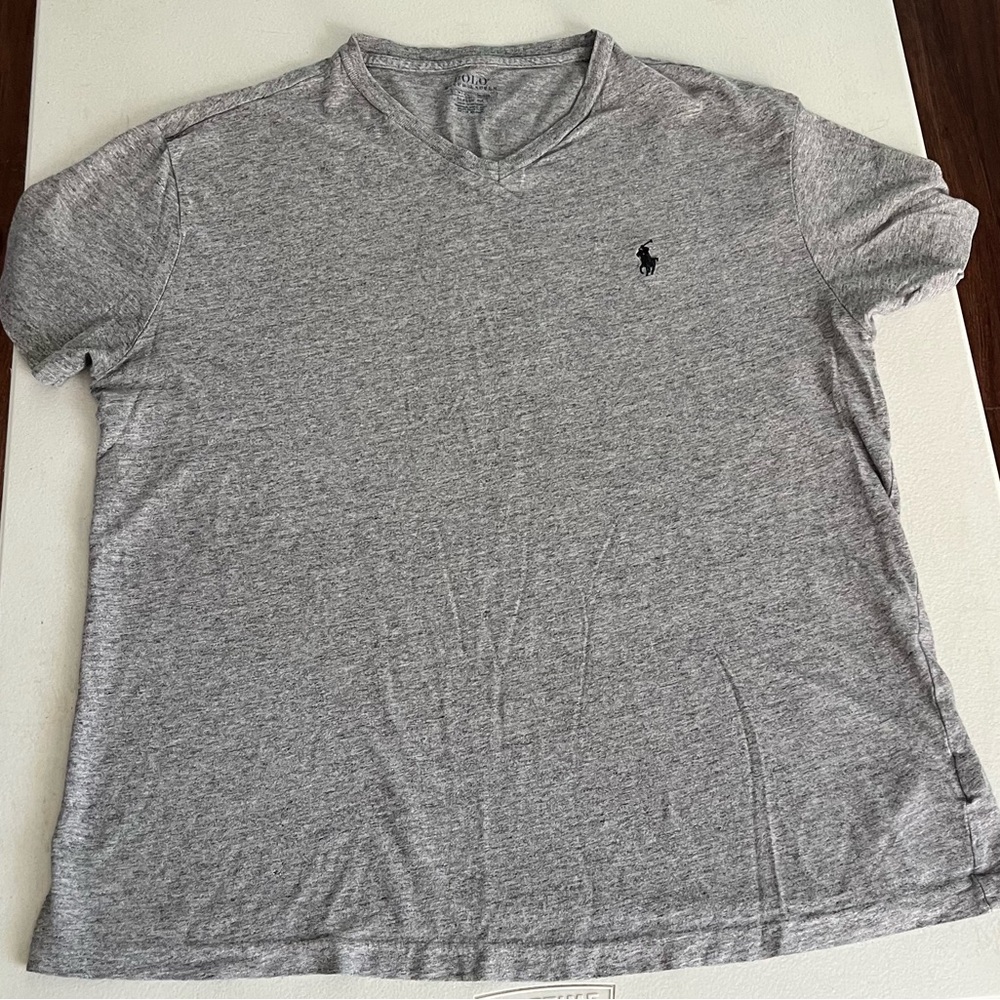 Polo Ralph Lauren Men’s Heather Gray V-Neck Logo Preppy T-shirt, Size Small